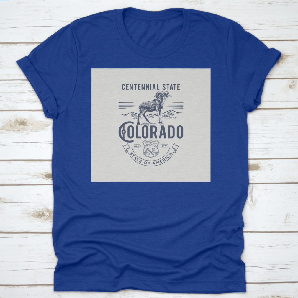 A stylish t-shirt featuring the Colorado Centennial State emblem, made from soft cotton fabric.