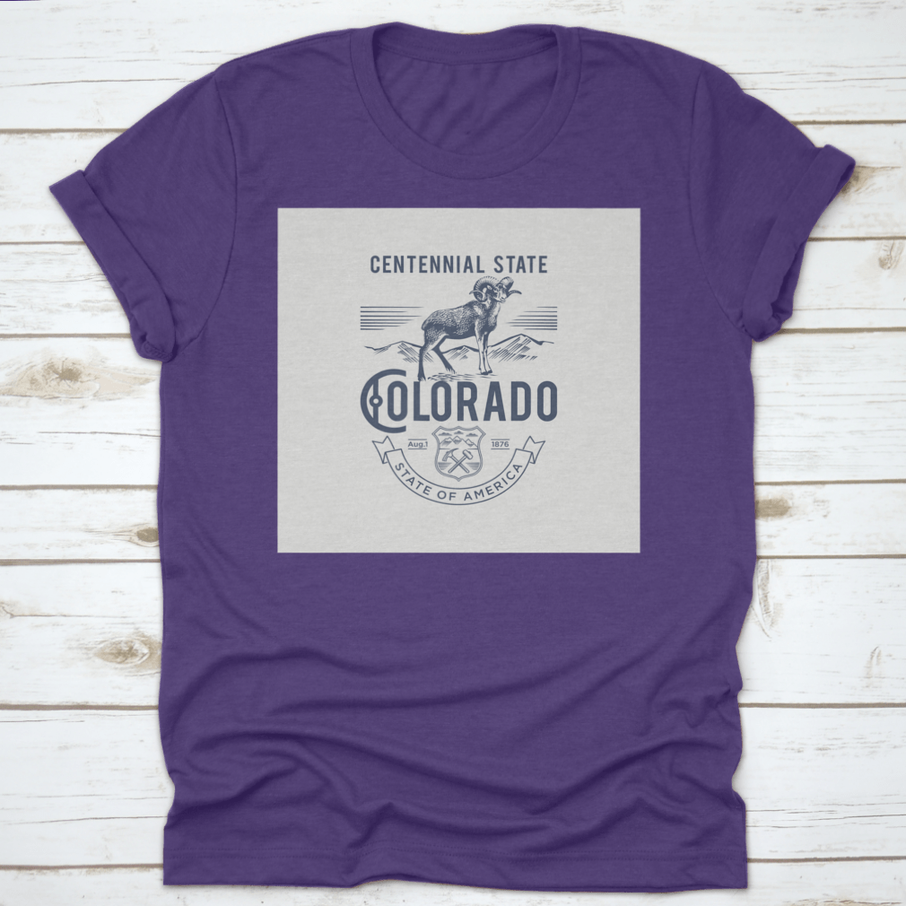 A stylish t-shirt featuring the Colorado Centennial State emblem, made from soft cotton fabric.
