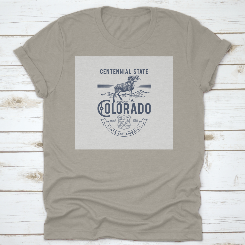 A stylish t-shirt featuring the Colorado Centennial State emblem, made from soft cotton fabric.