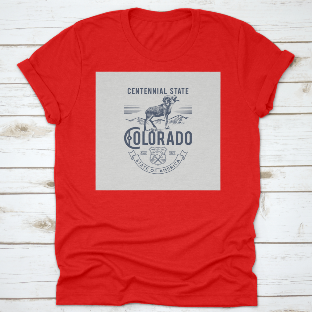 A stylish t-shirt featuring the Colorado Centennial State emblem, made from soft cotton fabric.