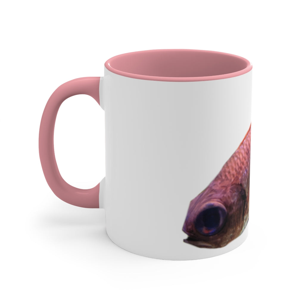 Colored Fish 11oz Accent Mug featuring vibrant colored interior and handle, perfect for personalized designs.