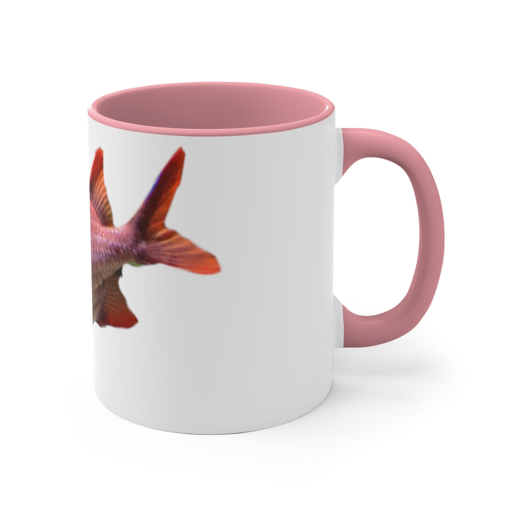 Colored Fish 11oz Accent Mug featuring vibrant colored interior and handle, perfect for personalized designs.