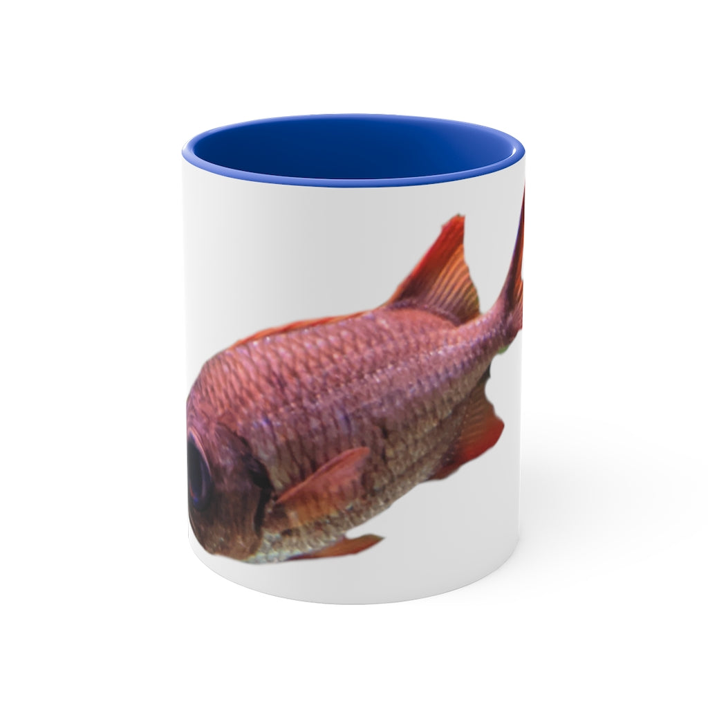 Colored Fish 11oz Accent Mug featuring vibrant colored interior and handle, perfect for personalized designs.