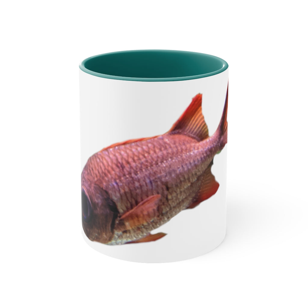 Colored Fish 11oz Accent Mug featuring vibrant colored interior and handle, perfect for personalized designs.