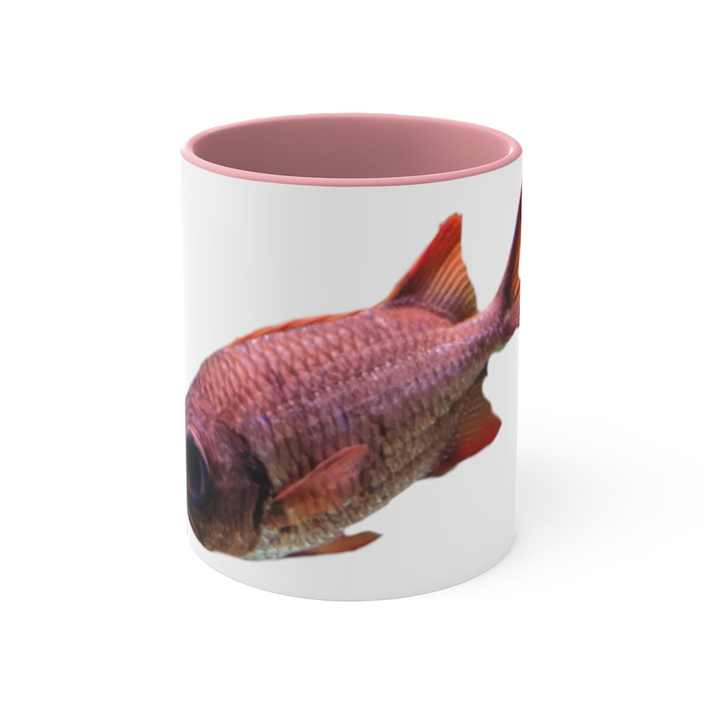Colored Fish 11oz Accent Mug featuring vibrant colored interior and handle, perfect for personalized designs.