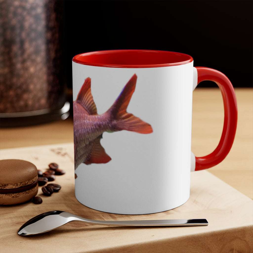 Colored Fish 11oz Accent Mug featuring vibrant colored interior and handle, perfect for personalized designs.