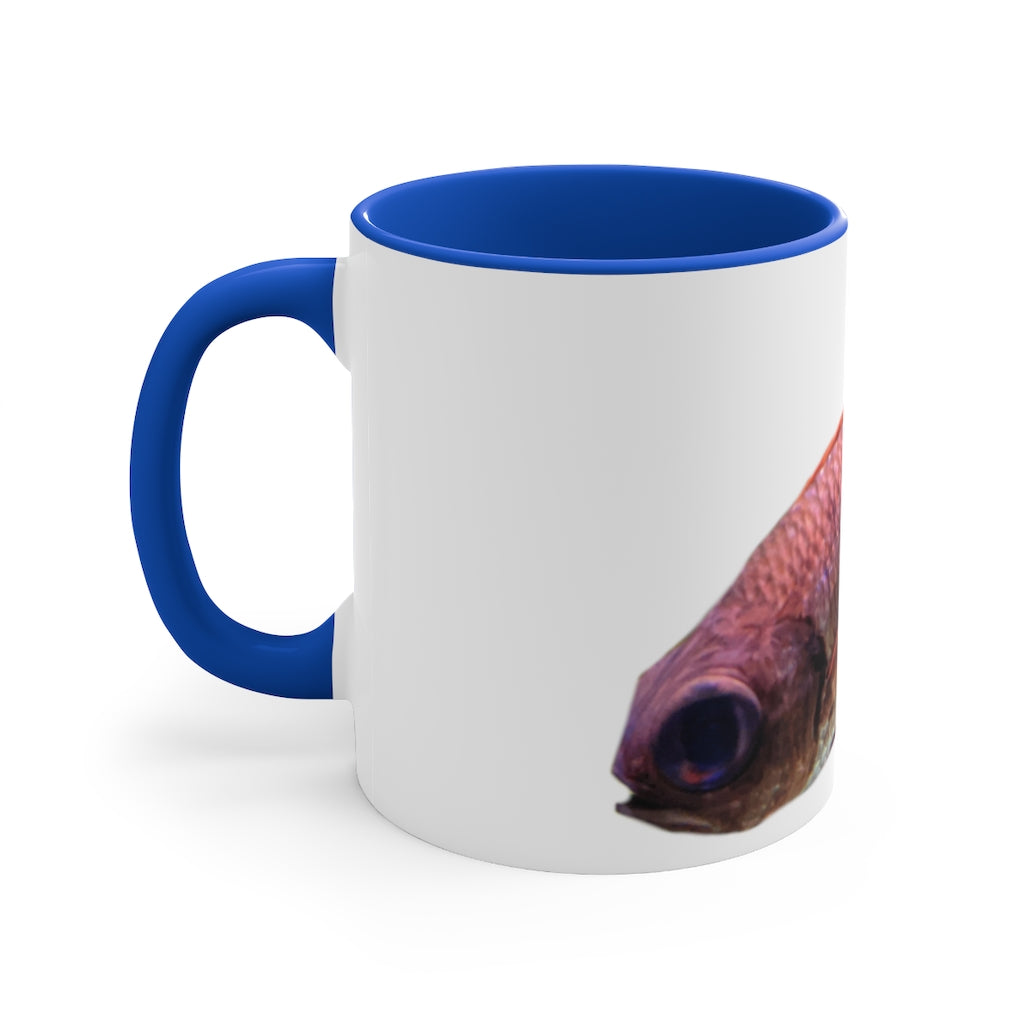 Colored Fish 11oz Accent Mug featuring vibrant colored interior and handle, perfect for personalized designs.
