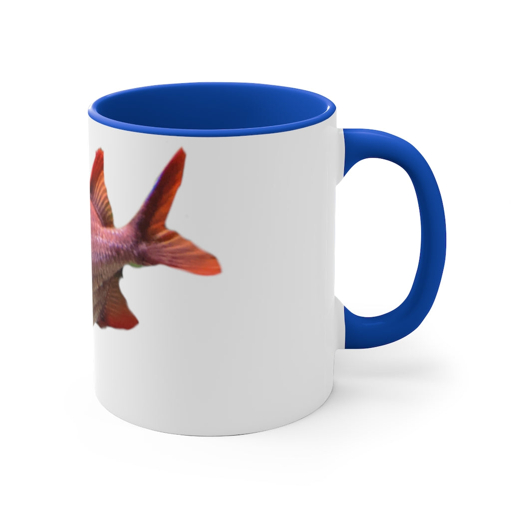 Colored Fish 11oz Accent Mug featuring vibrant colored interior and handle, perfect for personalized designs.