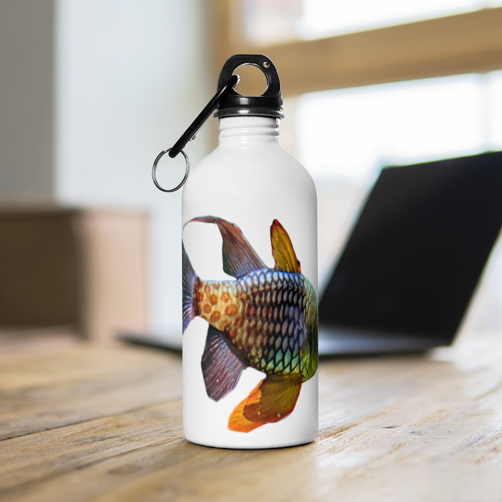 Colored Fish Stainless Steel Water Bottle with vibrant fish design and plastic screw top, ideal for hydration on the go.