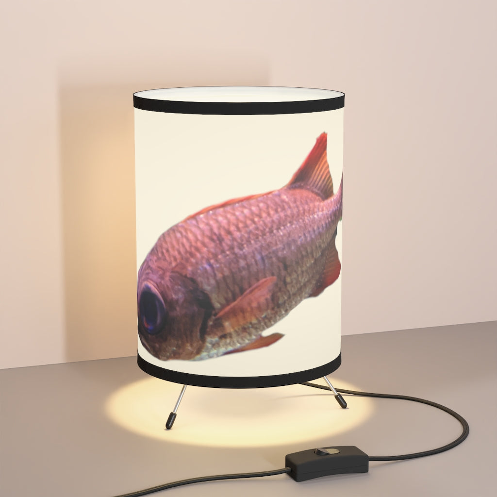 Colored Fish Tripod Lamp with high-res printed shade and galvanized steel base, showcasing a modern design suitable for home decor.