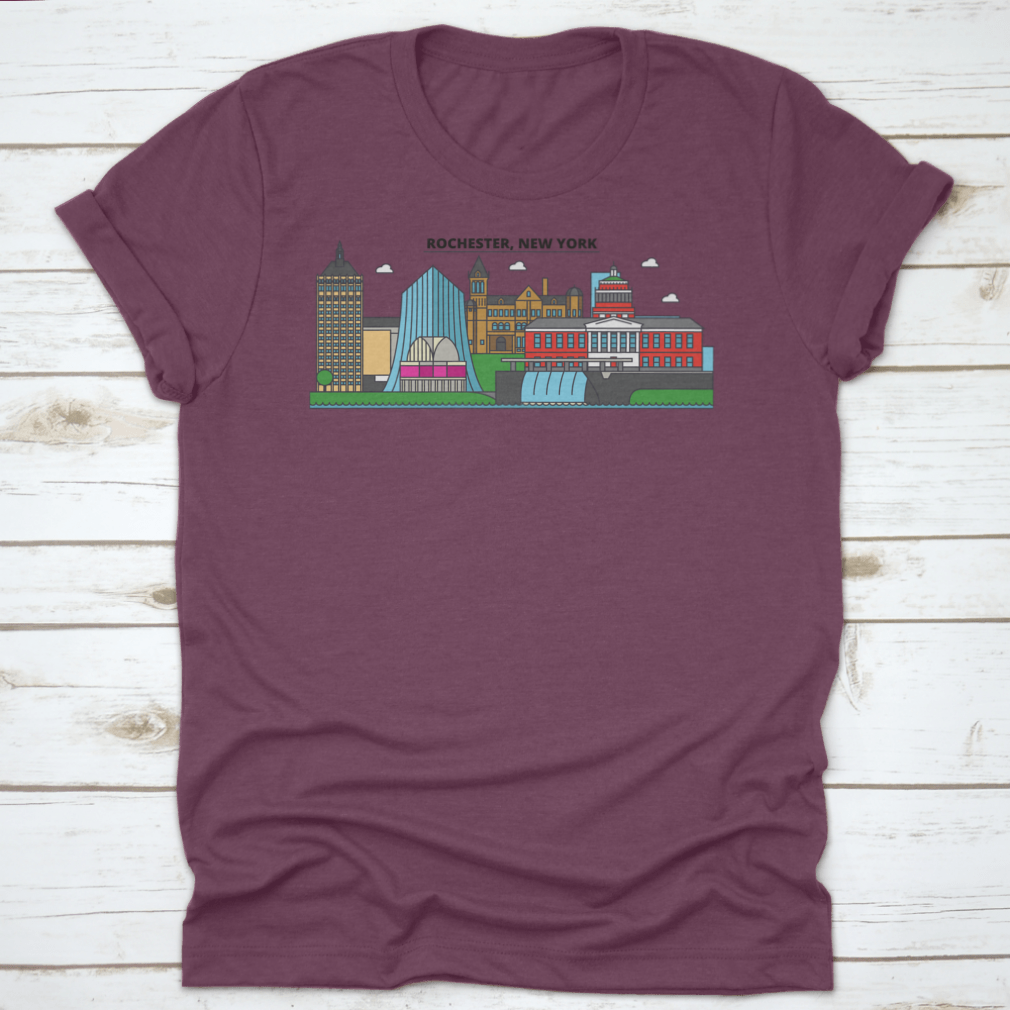 Colorful City Skyline t-shirt featuring a vibrant urban design on a soft cotton fabric.