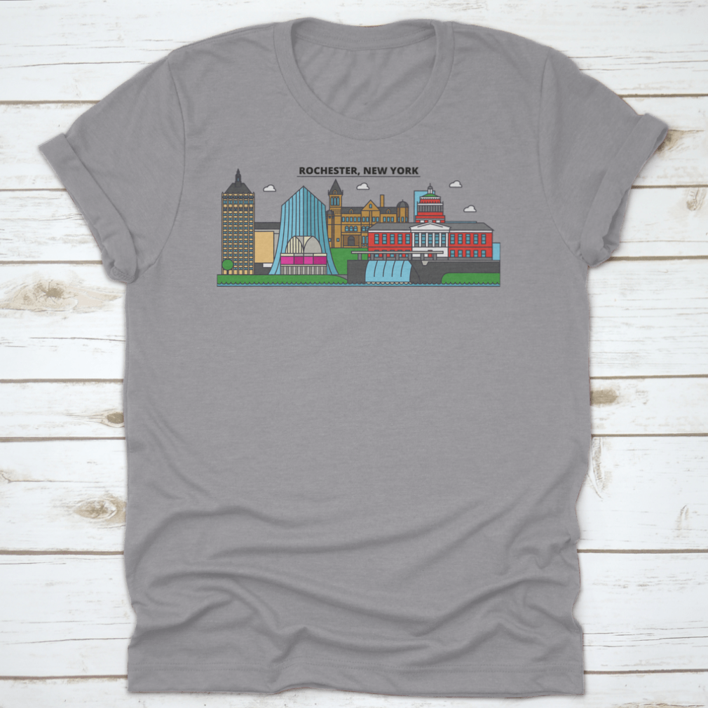 Colorful City Skyline t-shirt featuring a vibrant urban design on a soft cotton fabric.