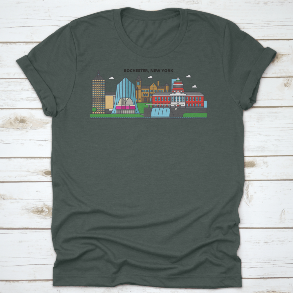 Colorful City Skyline t-shirt featuring a vibrant urban design on a soft cotton fabric.