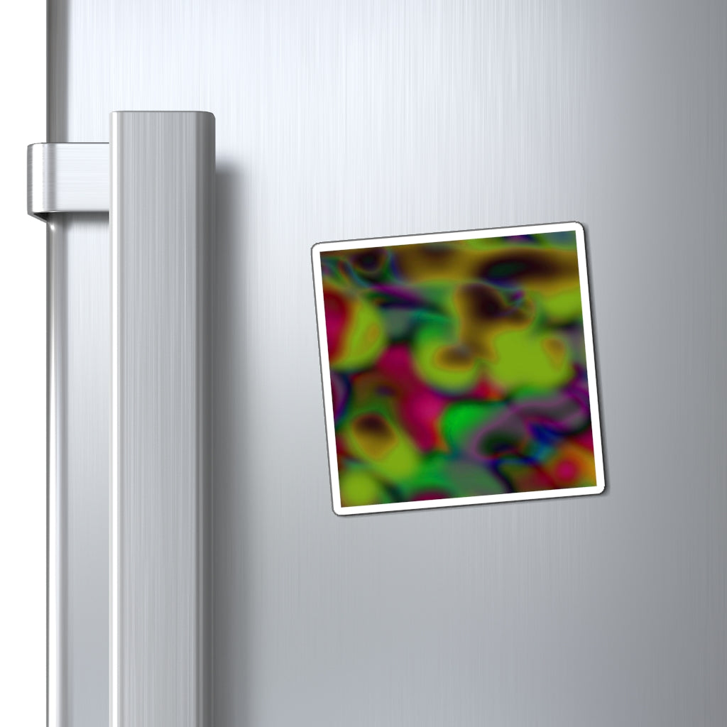 Colorful cloud painting magnets showcasing vibrant designs on a metallic surface.