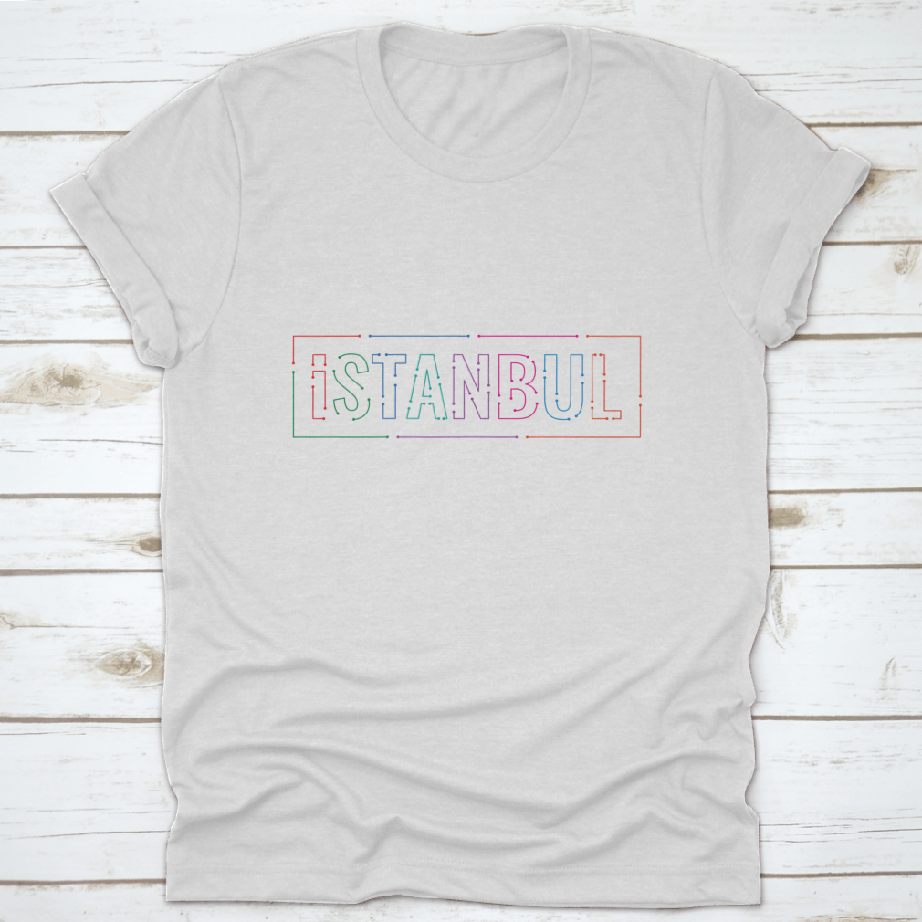 Colorful Dotted Line Art Typographic Design featuring Istanbul, Turkey, showcasing vibrant colors and intricate details.