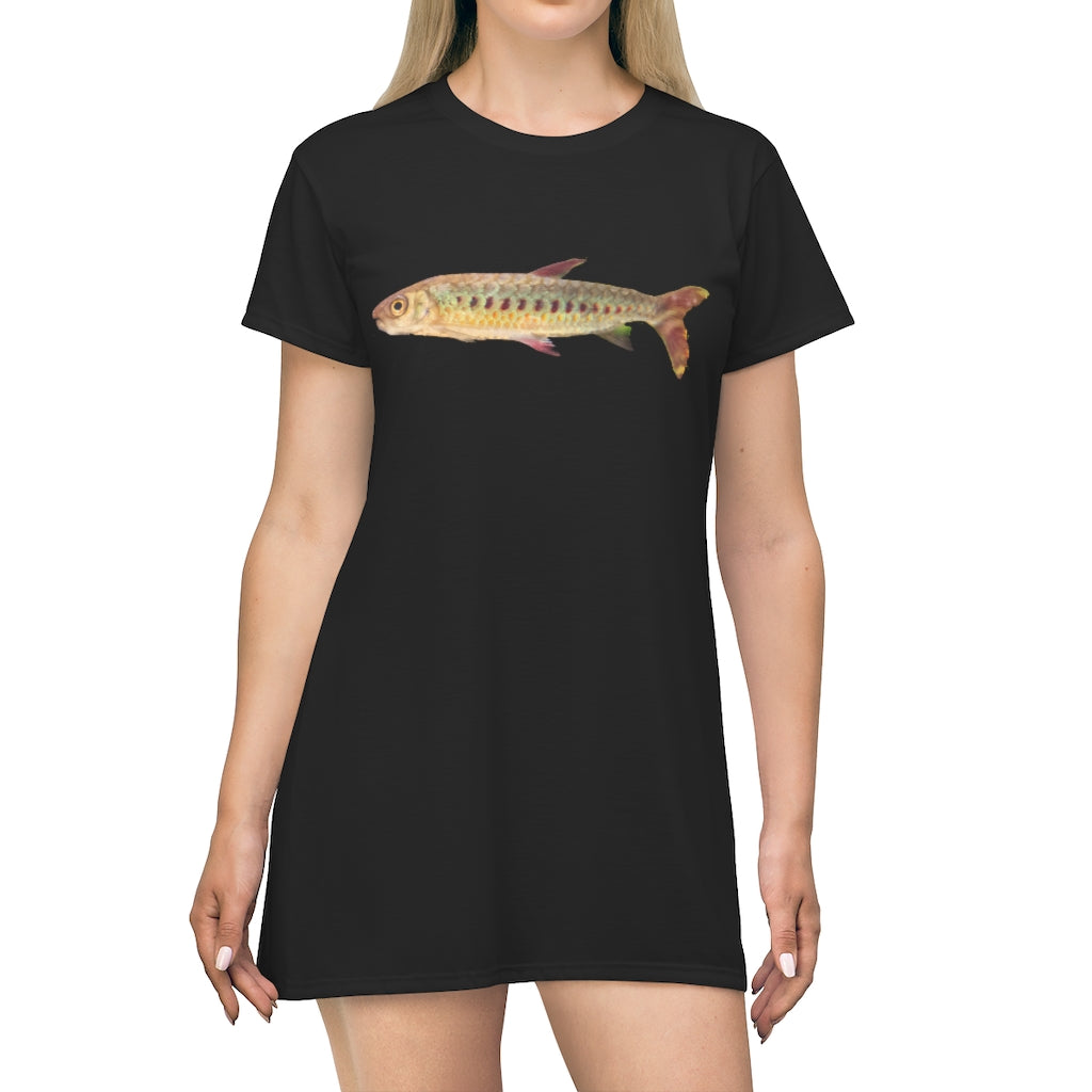 Colorful Fish All Over Print T-Shirt Dress featuring vibrant fish designs on a lightweight fabric, perfect for summer wear.