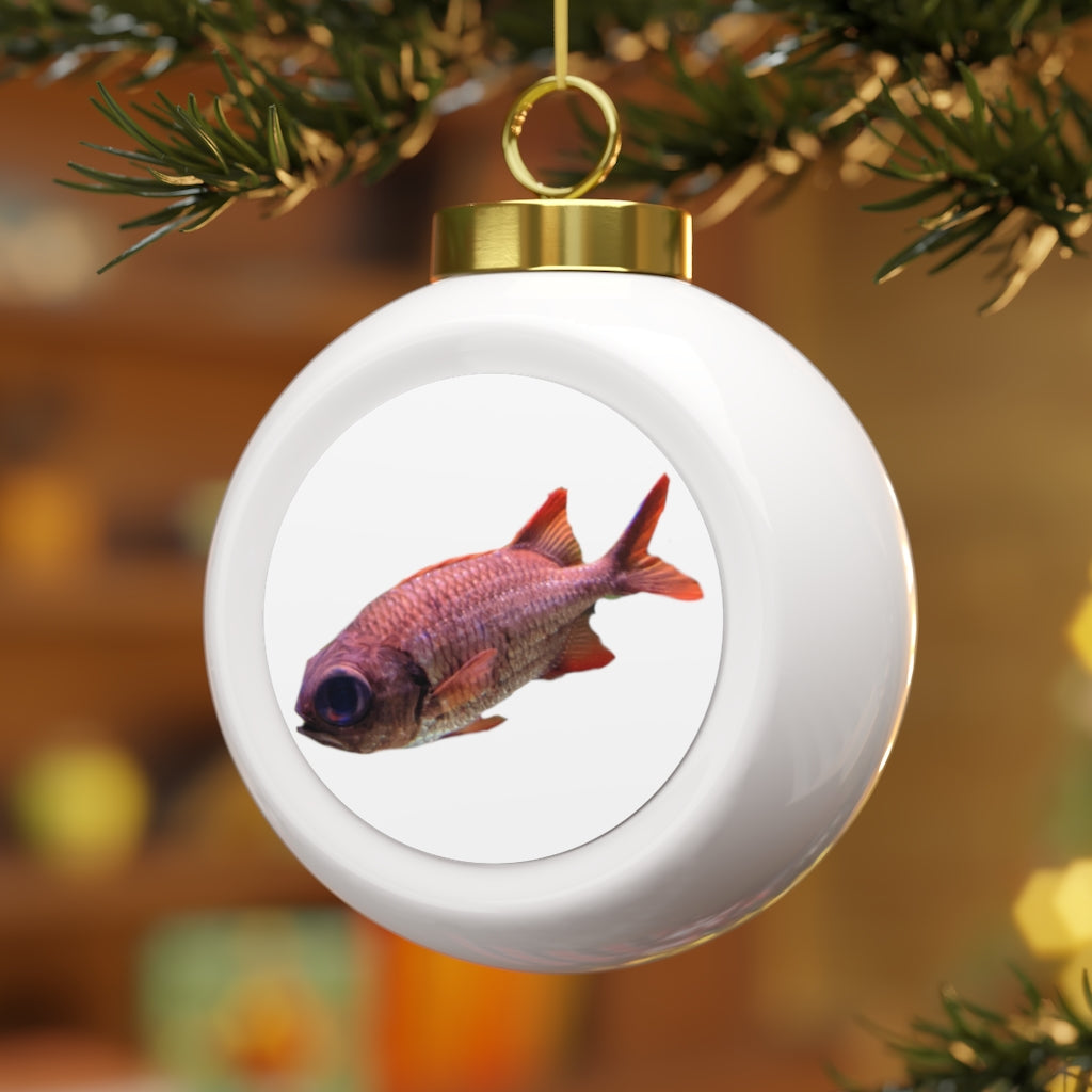 Colorful Fish Christmas Ball Ornament with glossy finish and gold ribbon, featuring a vintage design perfect for holiday decor.