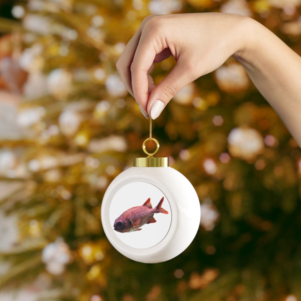 Colorful Fish Christmas Ball Ornament with glossy finish and gold ribbon, featuring a vintage design perfect for holiday decor.