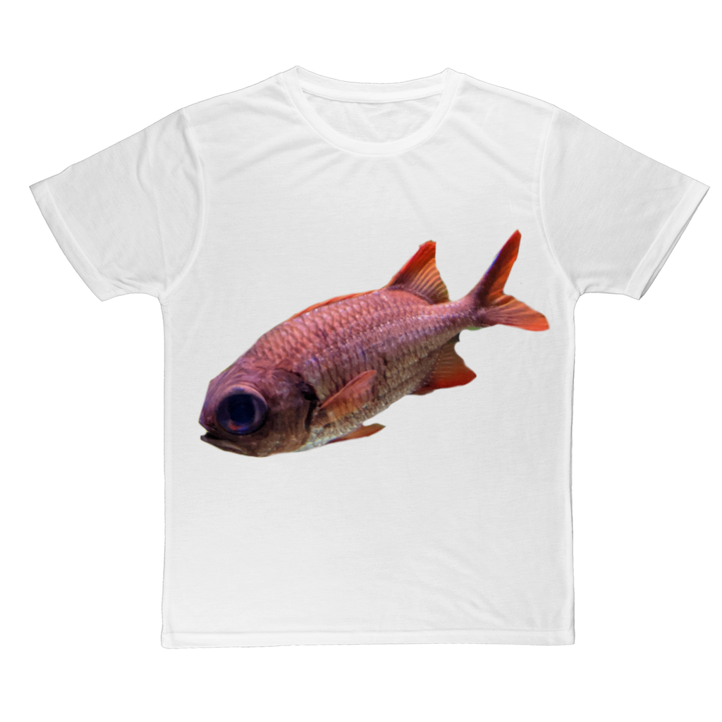 Colorful Fish Classic Sublimation Adult T-Shirt featuring a vibrant fish design on a soft polyester fabric.