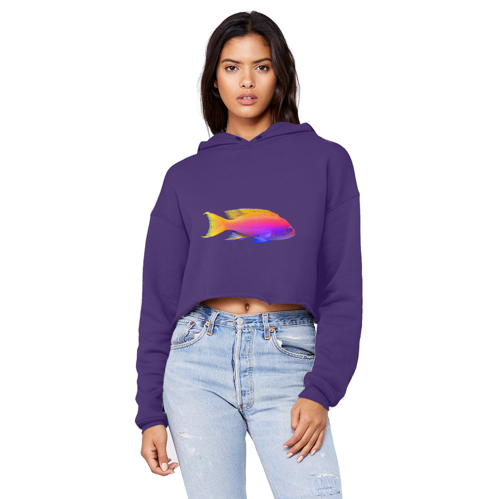 Colorful Fish Unisex Cropped Raw Edge Boyfriend Hoodie featuring a relaxed fit and stylish raw edge hem.