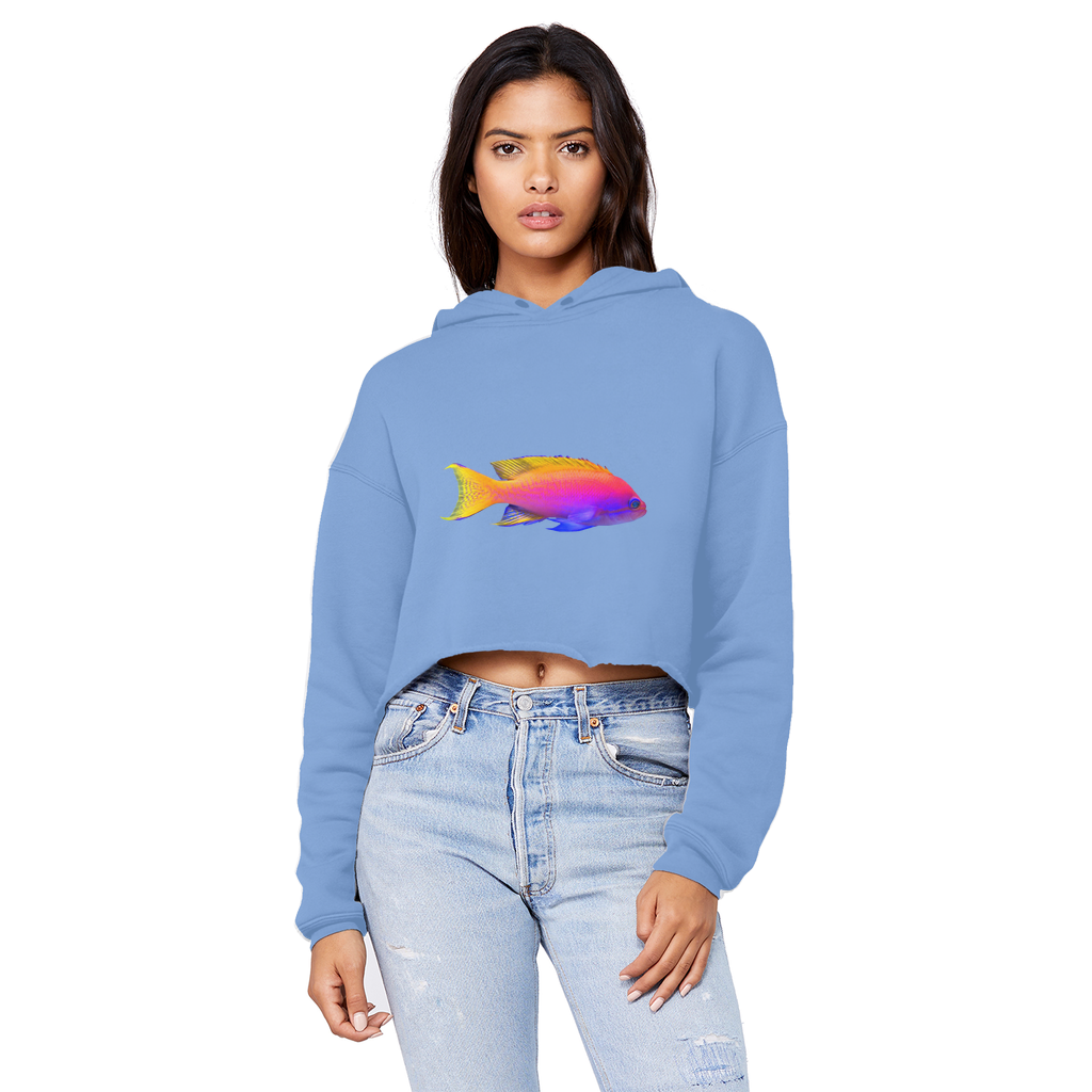 Colorful Fish Unisex Cropped Raw Edge Boyfriend Hoodie featuring a relaxed fit and stylish raw edge hem.