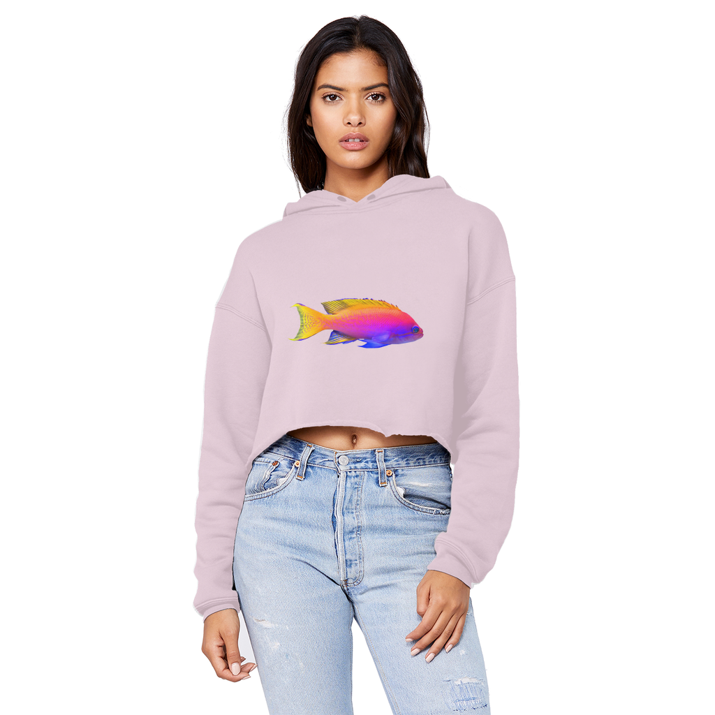 Colorful Fish Unisex Cropped Raw Edge Boyfriend Hoodie featuring a relaxed fit and stylish raw edge hem.