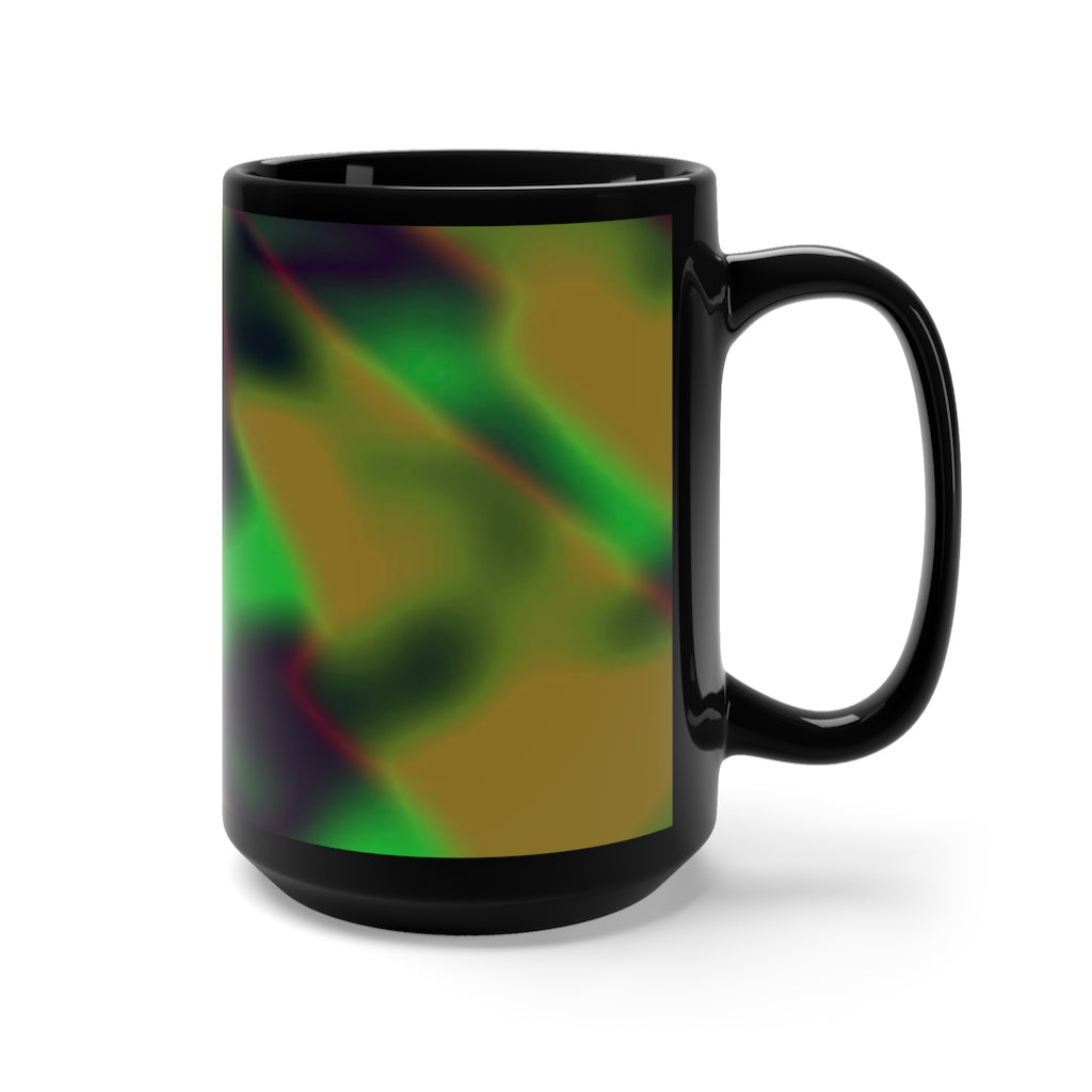 Colorful Painting Black Mug 15oz featuring vibrant prints on a sleek black ceramic surface, perfect for coffee and tea lovers.