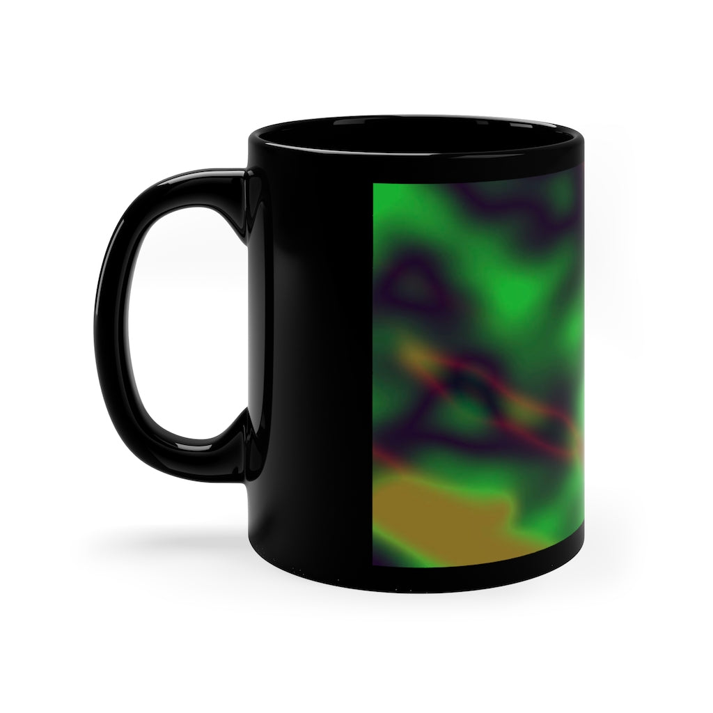 Colorful Pattern 11oz Black Mug showcasing a sleek black ceramic design with customizable options for personal photos or logos.