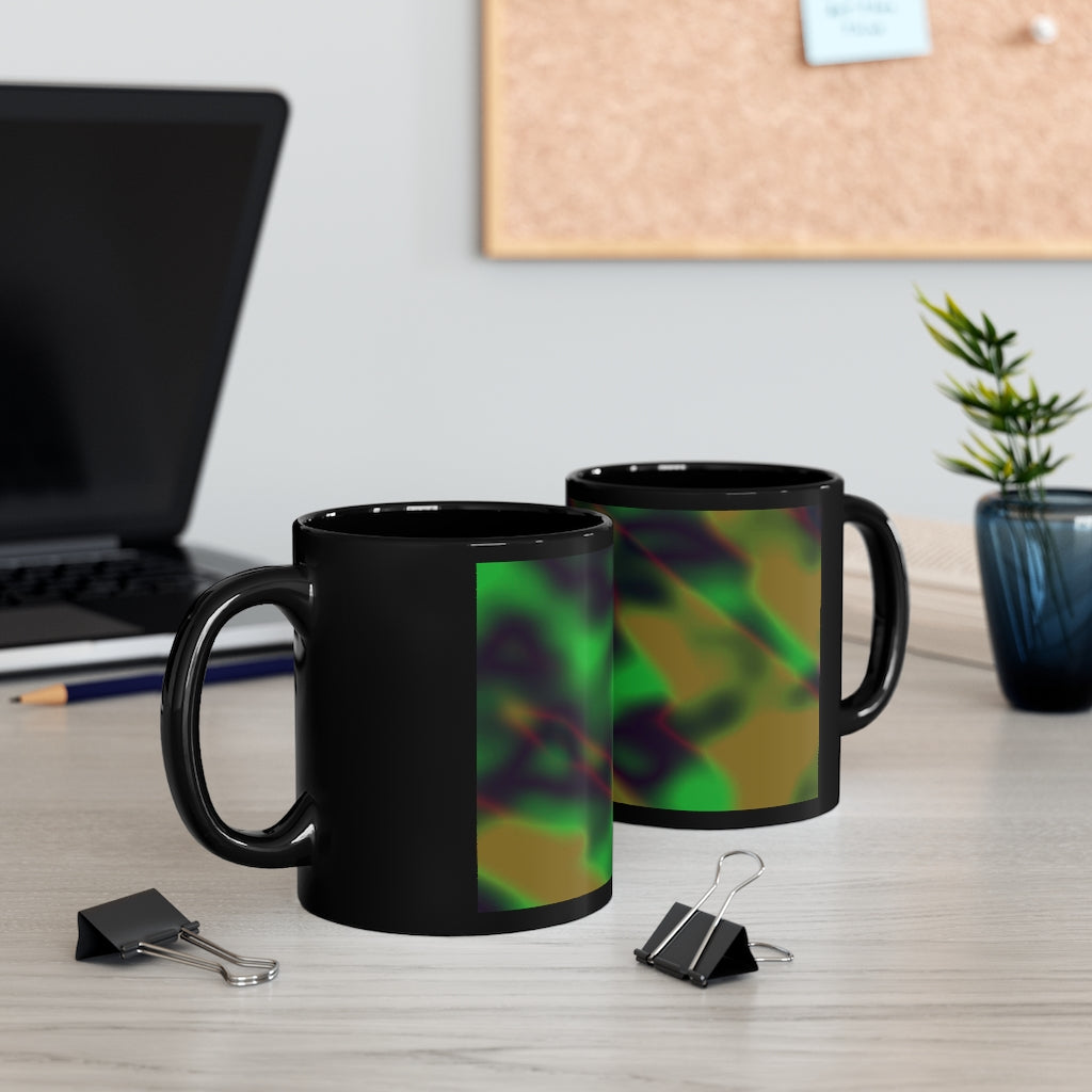 Colorful Pattern 11oz Black Mug showcasing a sleek black ceramic design with customizable options for personal photos or logos.