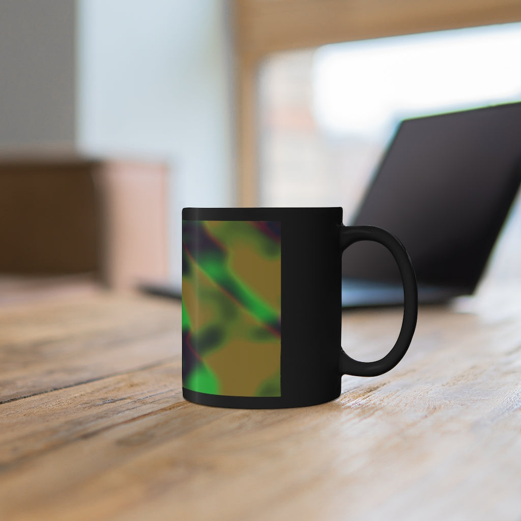 Colorful Pattern 11oz Black Mug showcasing a sleek black ceramic design with customizable options for personal photos or logos.