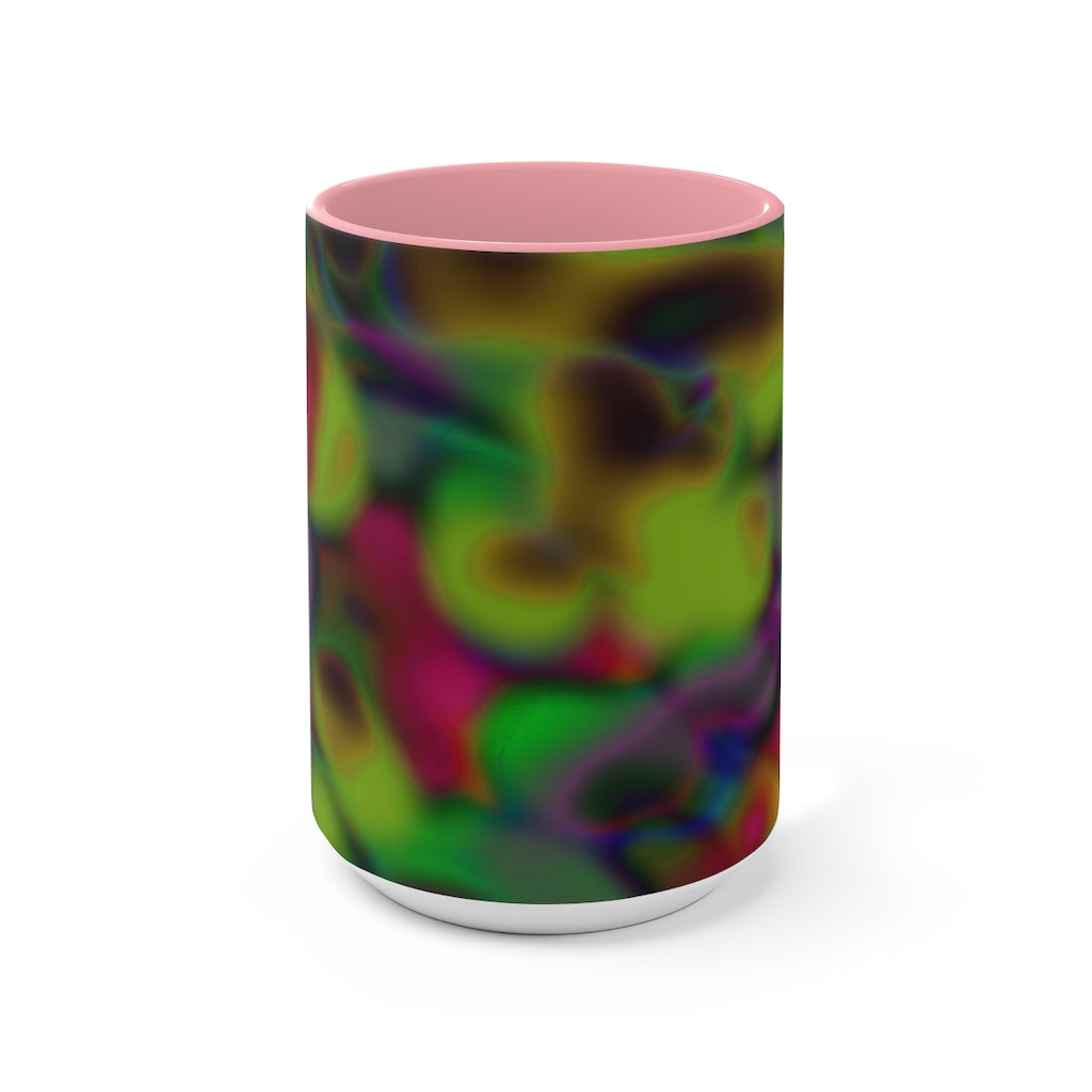 Colorful Pattern Accent Mug featuring a white exterior with a vibrant colored interior and handle, available in three color options.