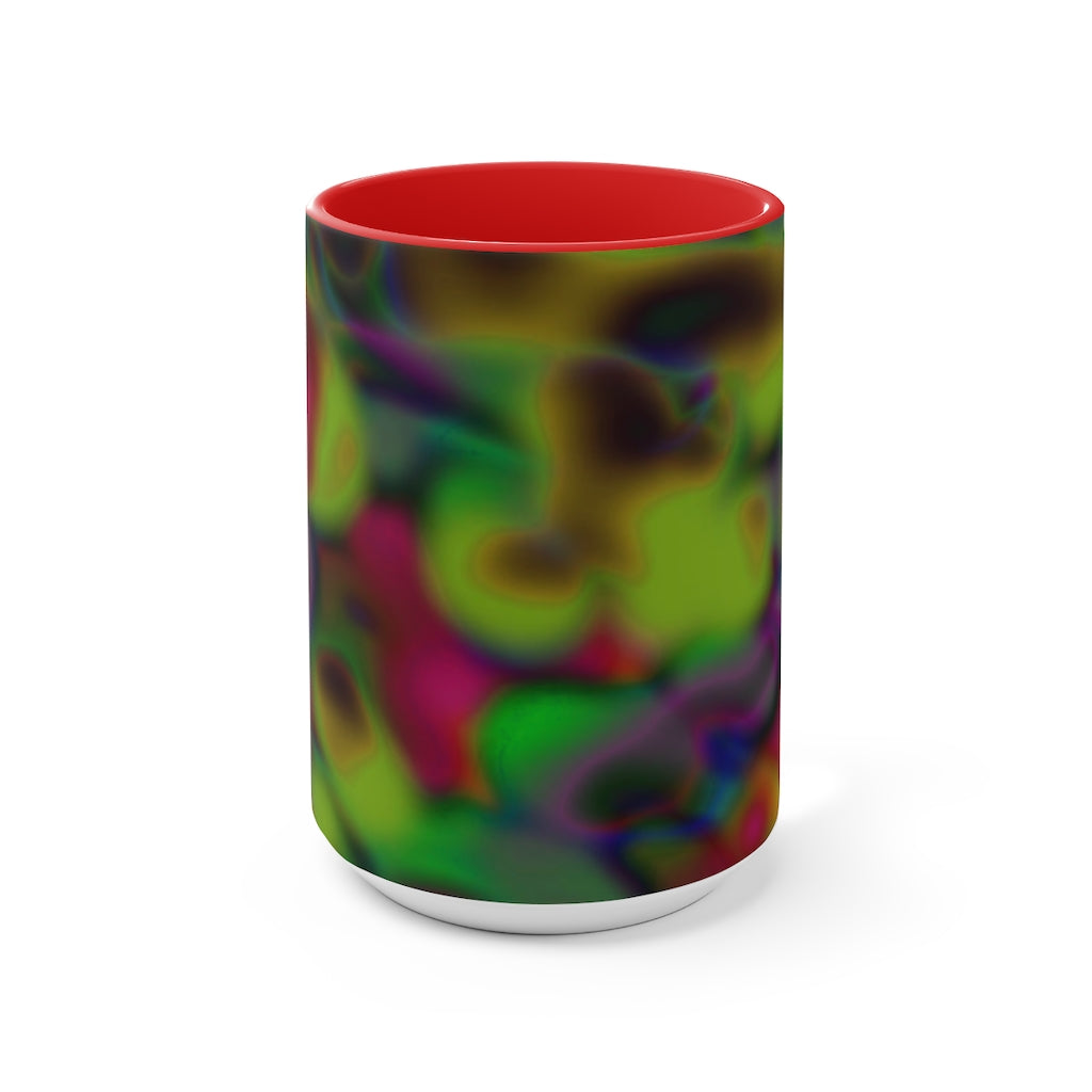 Colorful Pattern Accent Mug featuring a white exterior with a vibrant colored interior and handle, available in three color options.