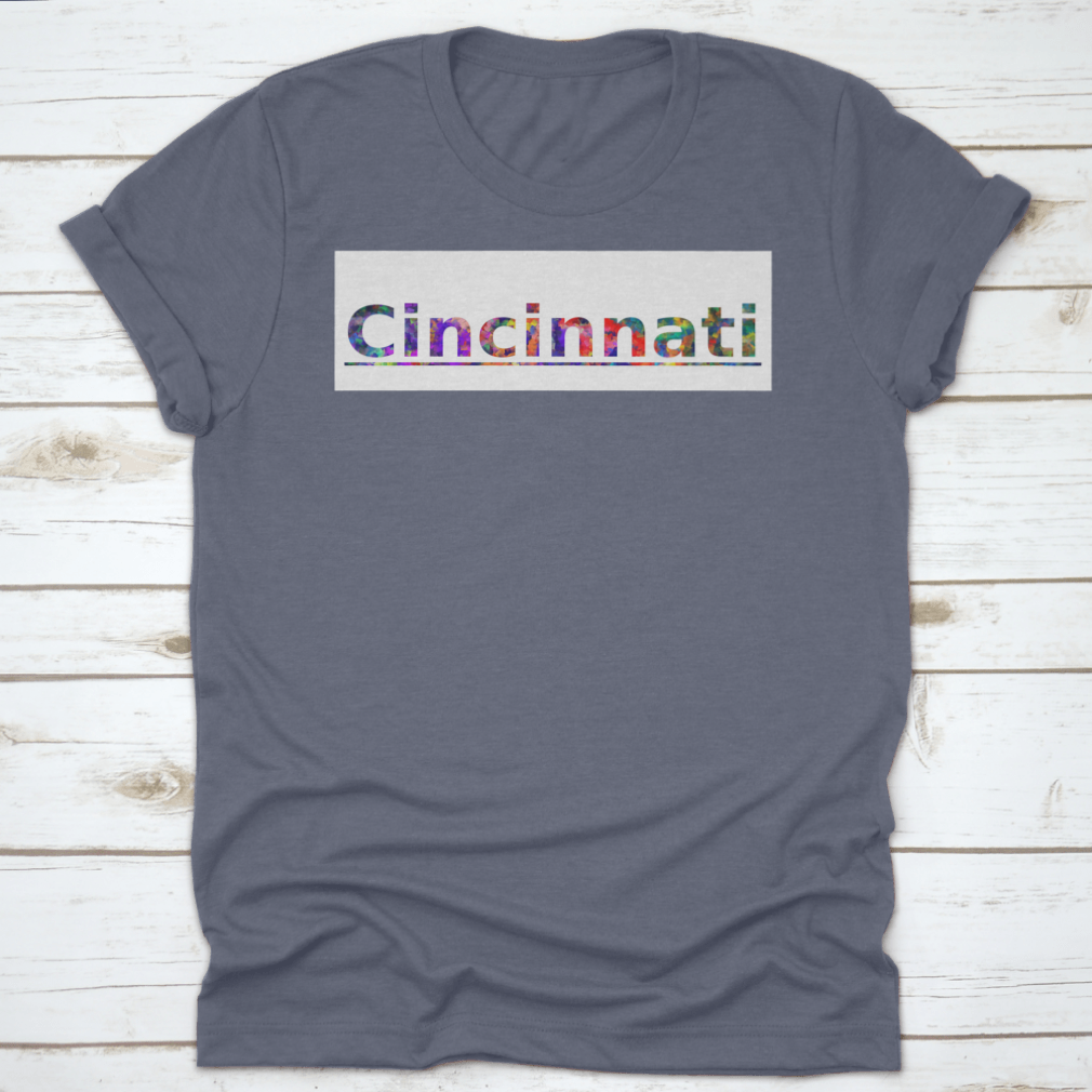 Colorful typography illustration featuring the word Cincinnati in vibrant colors, showcasing a modern design suitable for various creative projects.