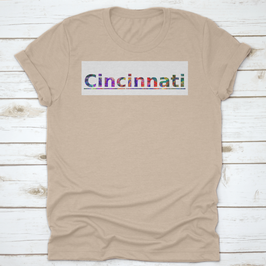 Colorful typography illustration featuring the word Cincinnati in vibrant colors, showcasing a modern design suitable for various creative projects.
