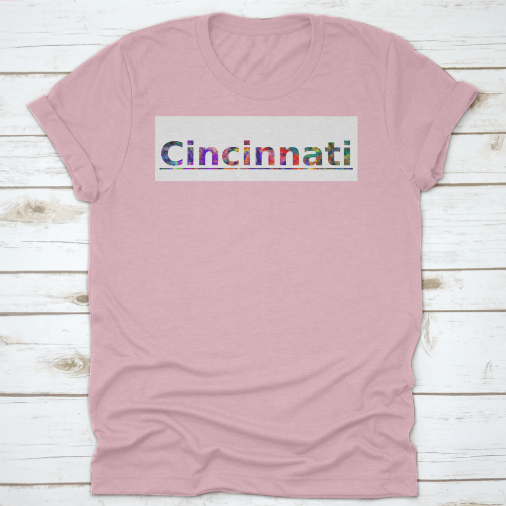 Colorful typography illustration featuring the word Cincinnati in vibrant colors, showcasing a modern design suitable for various creative projects.