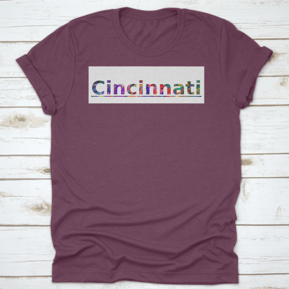 Colorful typography illustration featuring the word Cincinnati in vibrant colors, showcasing a modern design suitable for various creative projects.