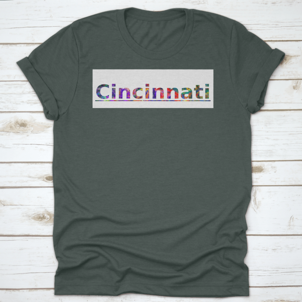 Colorful typography illustration featuring the word Cincinnati in vibrant colors, showcasing a modern design suitable for various creative projects.