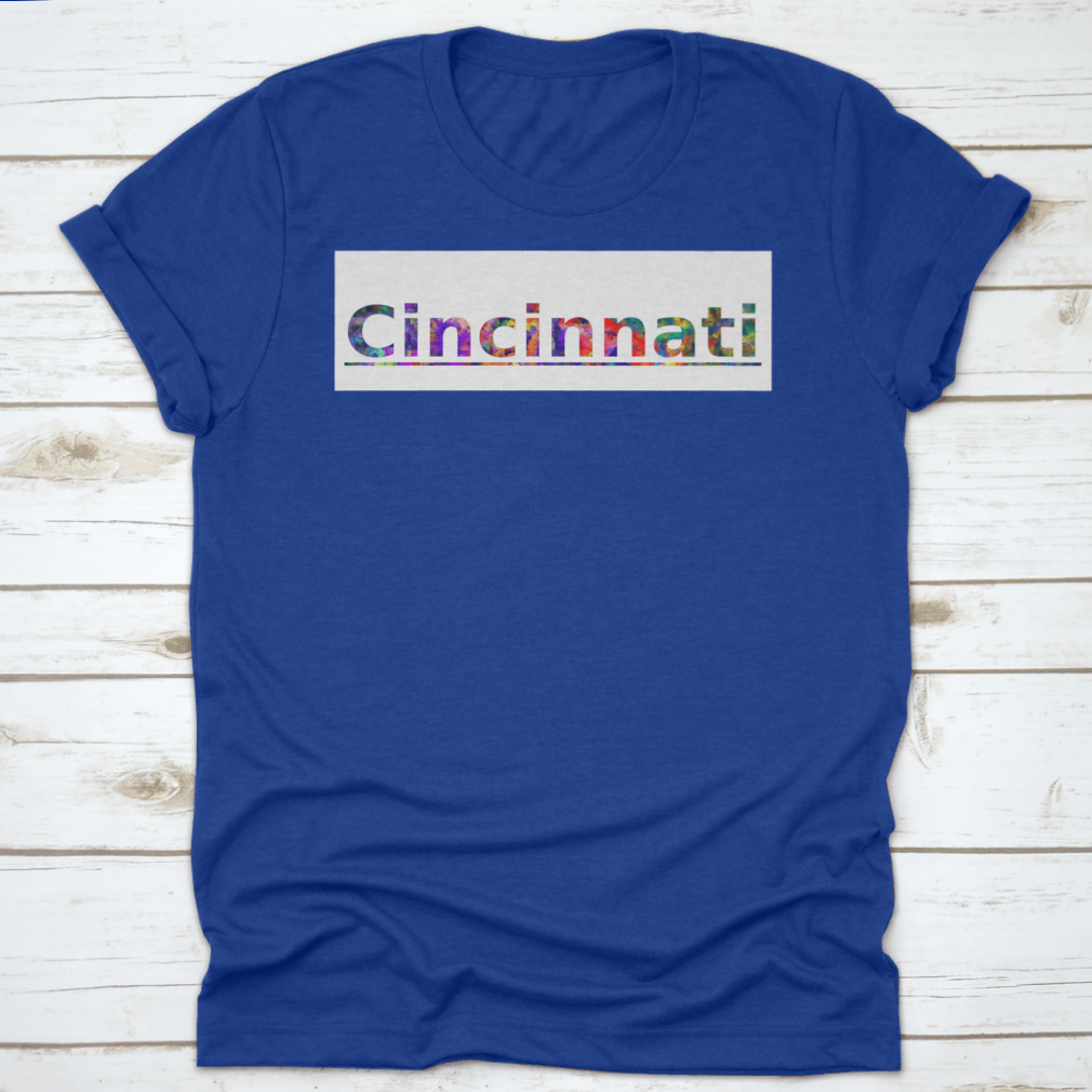Colorful typography illustration featuring the word Cincinnati in vibrant colors, showcasing a modern design suitable for various creative projects.