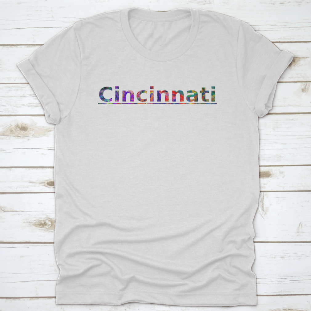 Colorful typography illustration featuring the word Cincinnati in vibrant colors, showcasing a modern design suitable for various creative projects.
