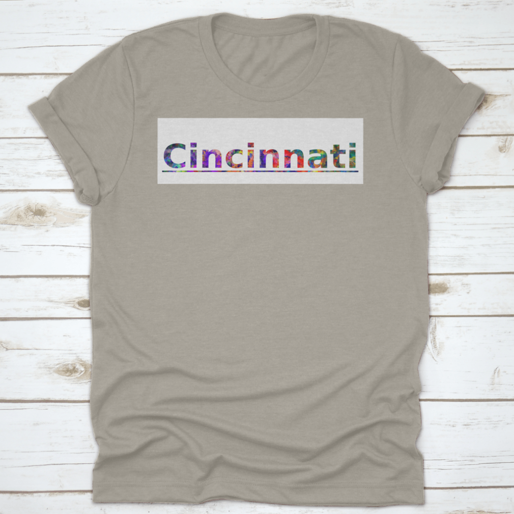 Colorful typography illustration featuring the word Cincinnati in vibrant colors, showcasing a modern design suitable for various creative projects.