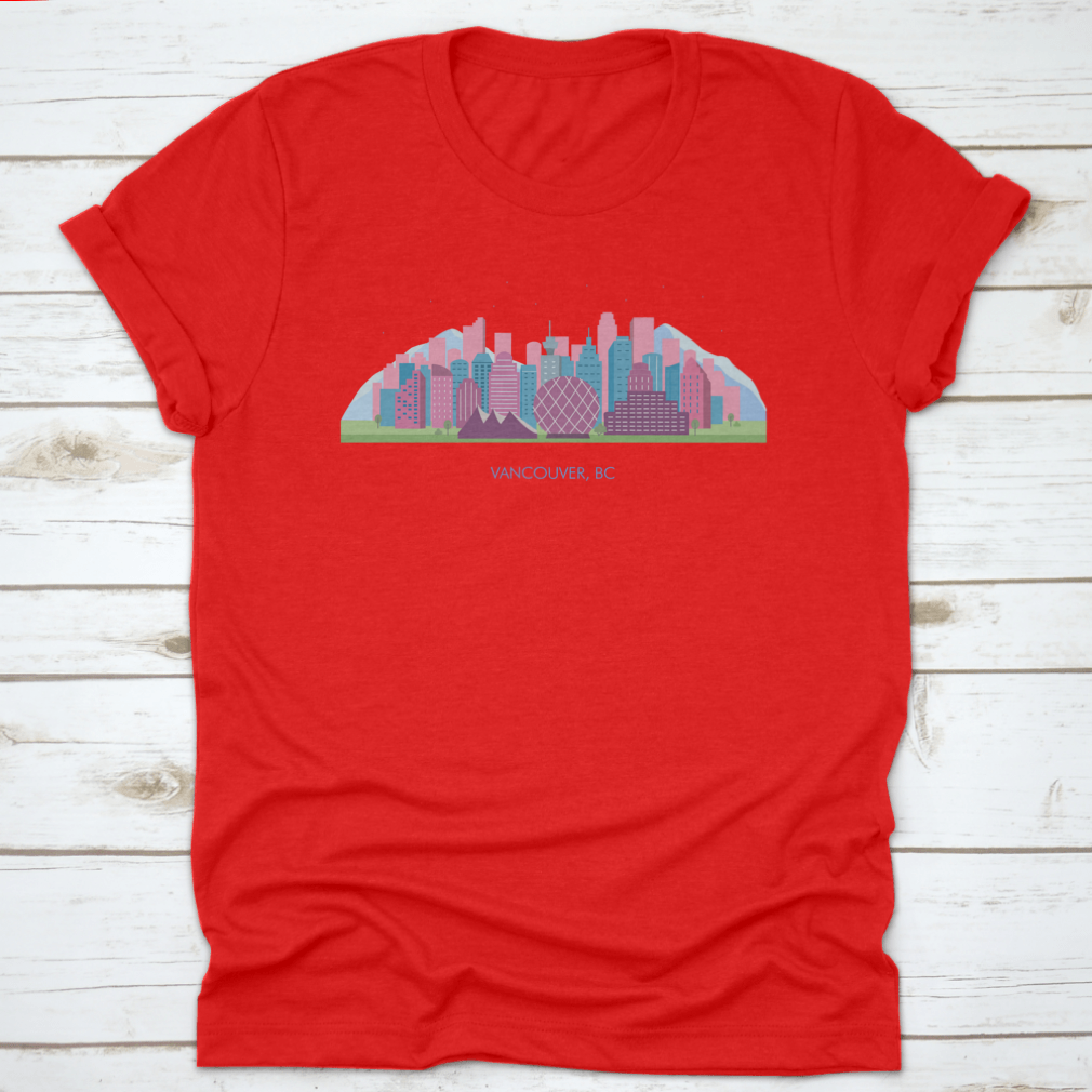A colorful horizontal landscape of Vancouver City showcasing its skyline and natural beauty, printed on high-quality fabric.