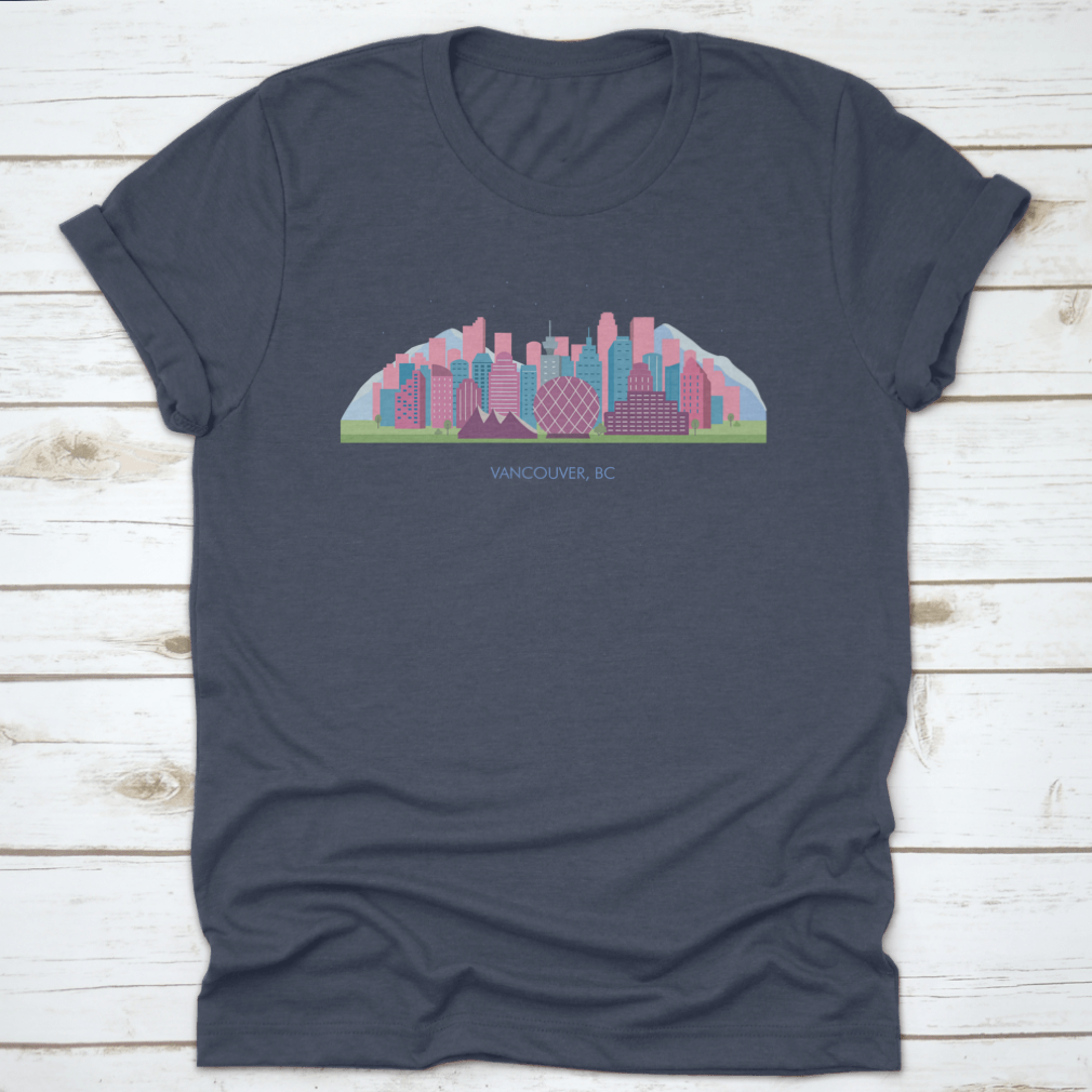 A colorful horizontal landscape of Vancouver City showcasing its skyline and natural beauty, printed on high-quality fabric.