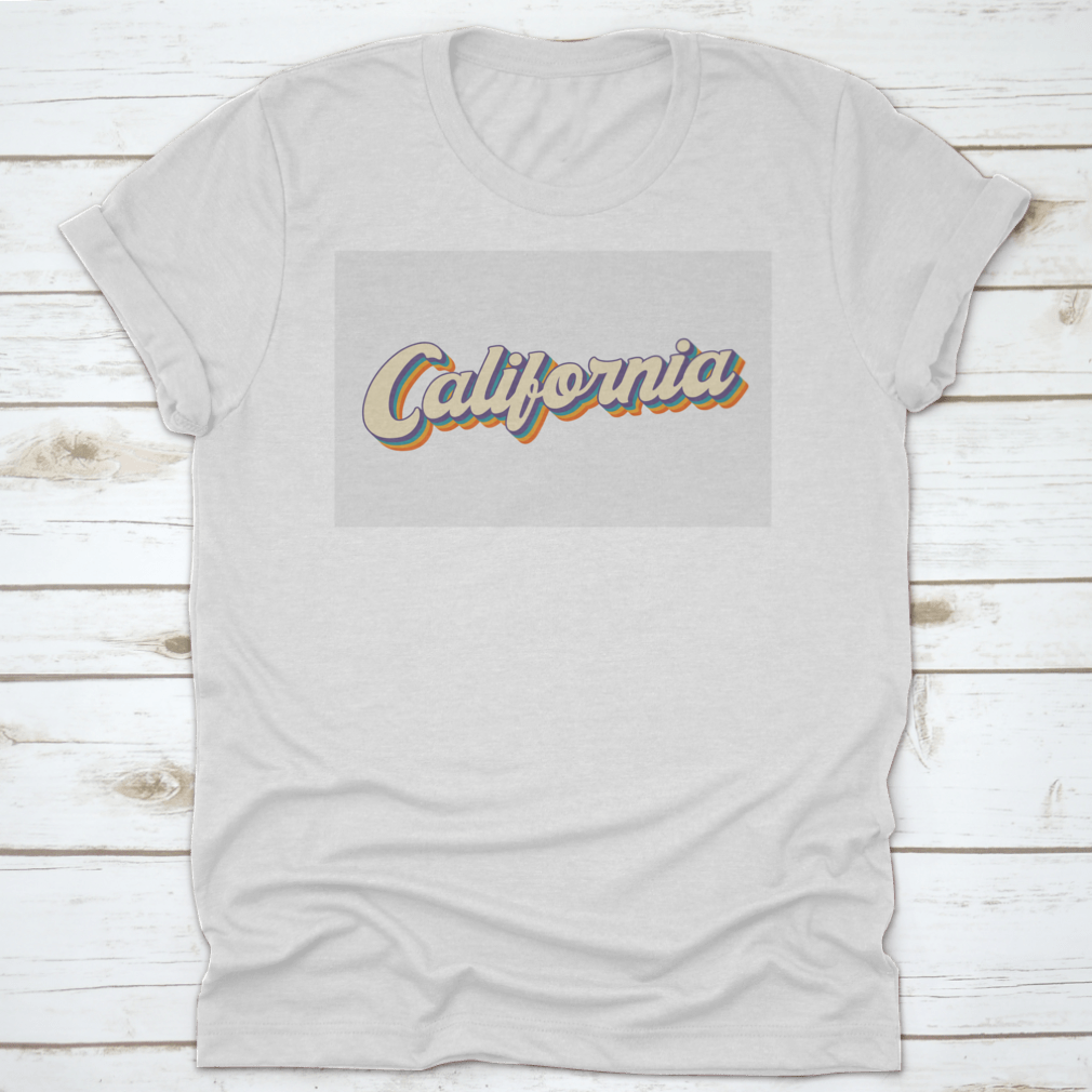 A vibrant summer shirt featuring 70's retro lettering design in colorful hues, made from soft cotton fabric.