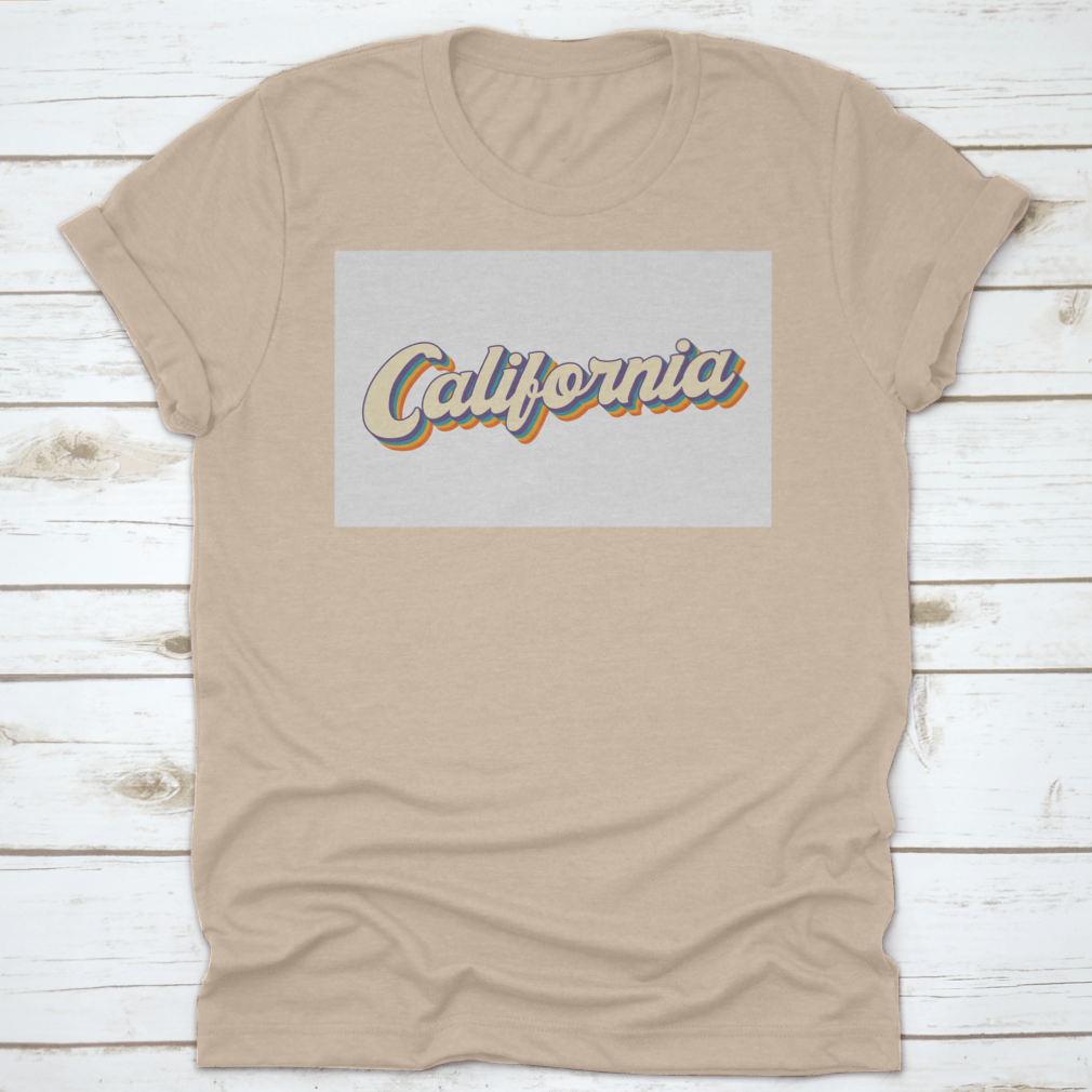 A vibrant summer shirt featuring 70's retro lettering design in colorful hues, made from soft cotton fabric.