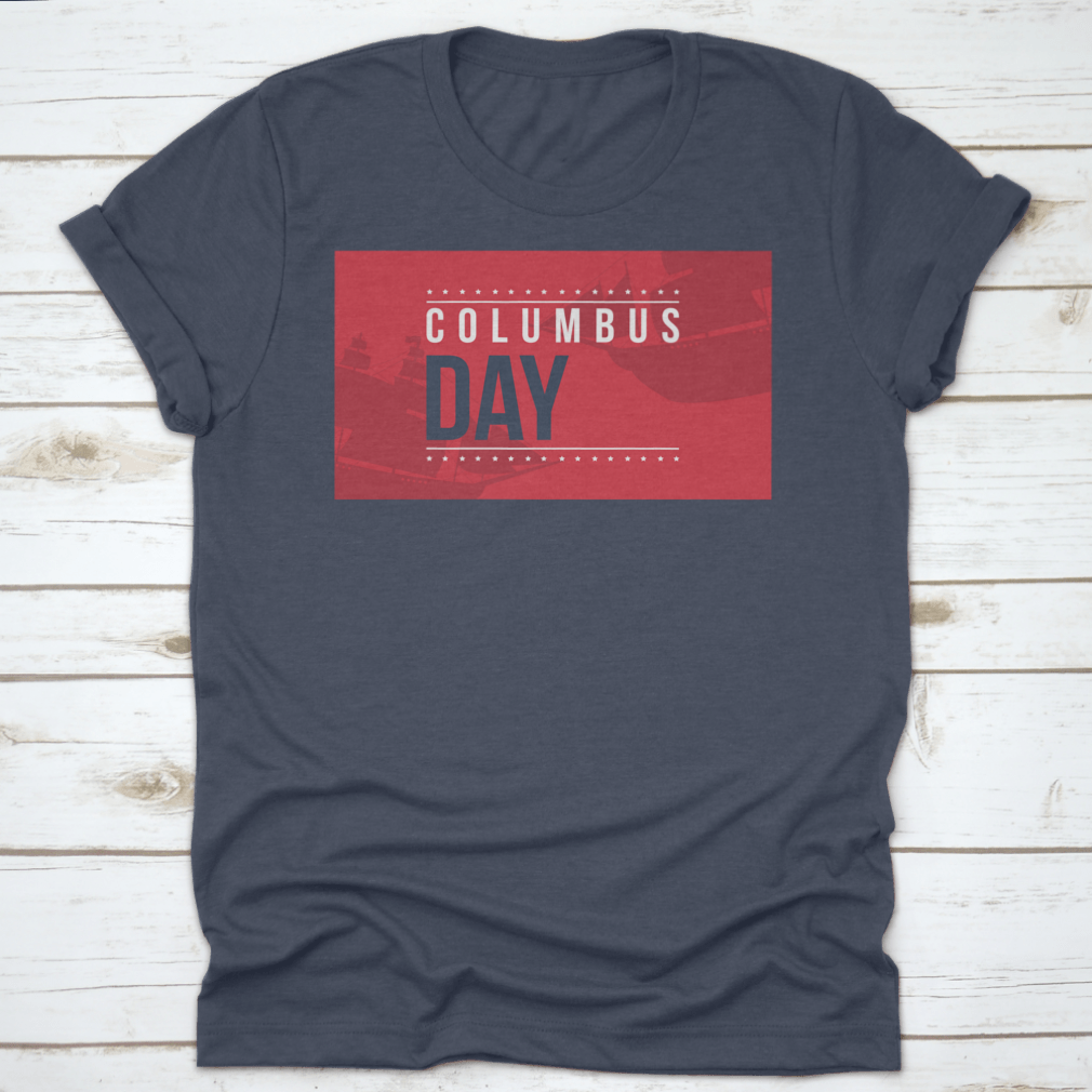 Columbus Day shirt design featuring a vibrant red background with an illustration, perfect for festive occasions.