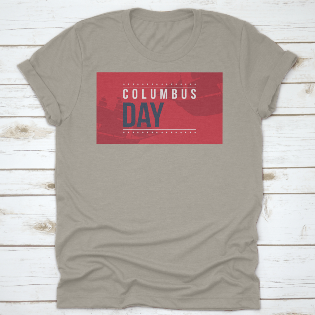 Columbus Day shirt design featuring a vibrant red background with an illustration, perfect for festive occasions.