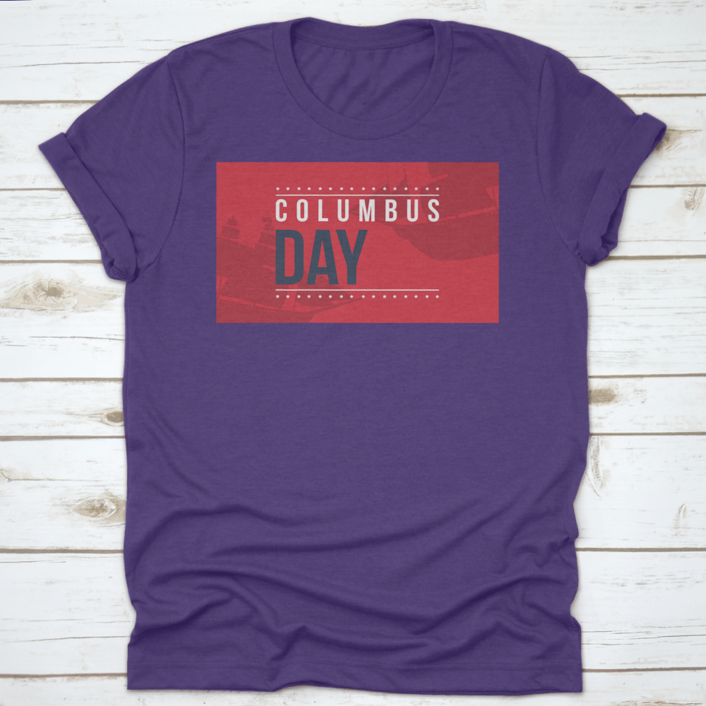 Columbus Day shirt design featuring a vibrant red background with an illustration, perfect for festive occasions.