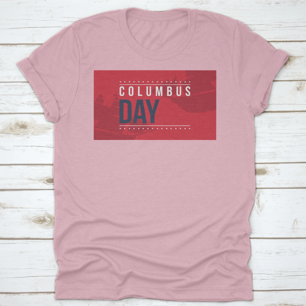 Columbus Day shirt design featuring a vibrant red background with an illustration, perfect for festive occasions.