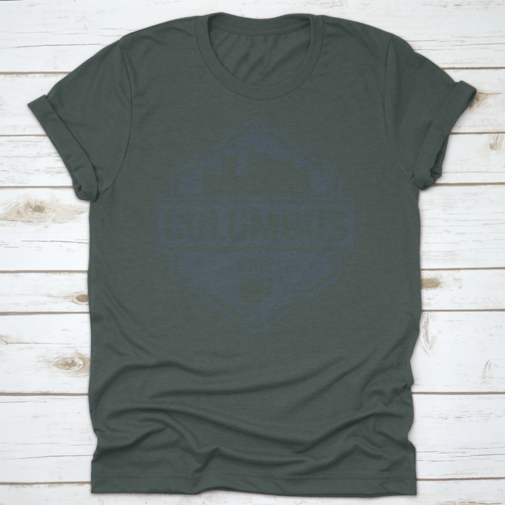 Columbus Ohio Travel Stamp Icon Skyline Badge featuring a stylish city skyline design on a cotton fabric.