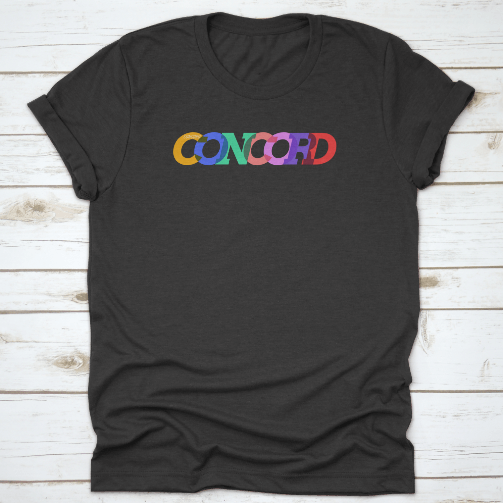 Concord T-shirt featuring the city name in colorful text on a white background, showcasing its stylish design and comfortable fit.